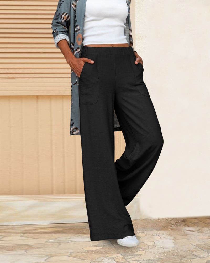 Pantalon Large avec Taille Élastique et Poches pour Femme | Idéal pour Quotidien et Moments Détente