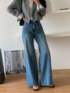 Jean à Jambe Large avec Taille Haute Structurée pour Femme | Idéal pour Tenues Décontractées