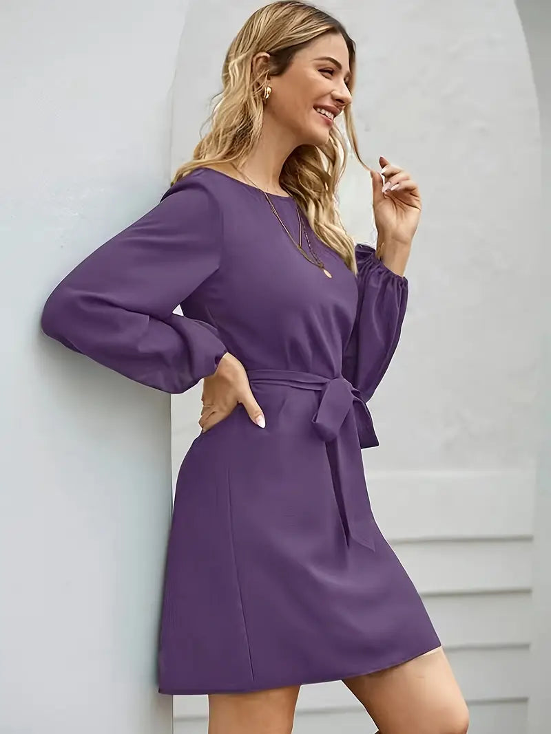 Robe Ceinturée à Manches Lanterne pour Femme | Idéale pour le Travail et les Sorties