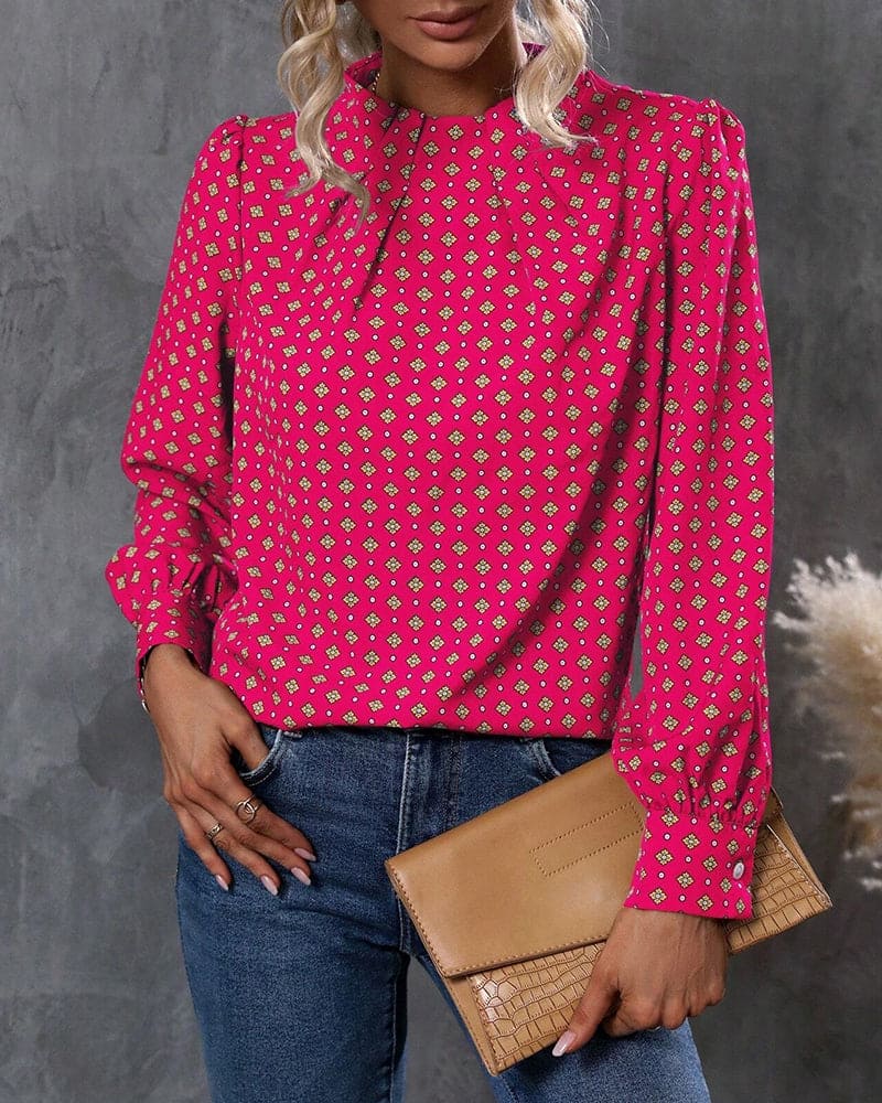 Blouse À Manches Longues Avec Motif Imprimé Et Coupe Ample Pour Femmes | Idéal Pour Usage Quotidien