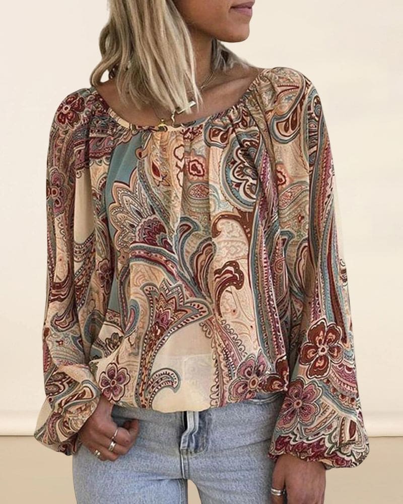 Blouse À Manches Lanterne Avec Imprimé Pour Femmes | Idéal Pour Le Printemps Et L’Automne