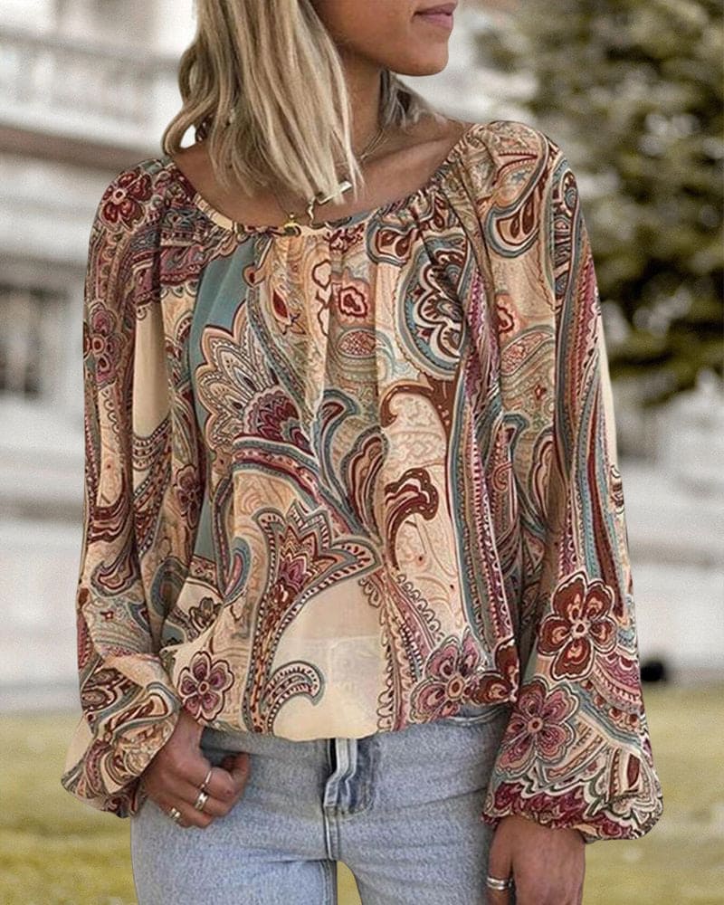 Blouse À Manches Lanterne Avec Imprimé Pour Femmes | Idéal Pour Le Printemps Et L’Automne