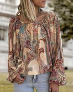 Blouse À Manches Lanterne Avec Imprimé Pour Femmes | Idéal Pour Le Printemps Et L’Automne
