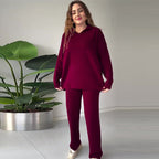 Ensemble Lounge Avec Texture Côtelée Et Pantalon À Jambe Large Pour Femmes | Idéal Pour Un Usage Quotidien