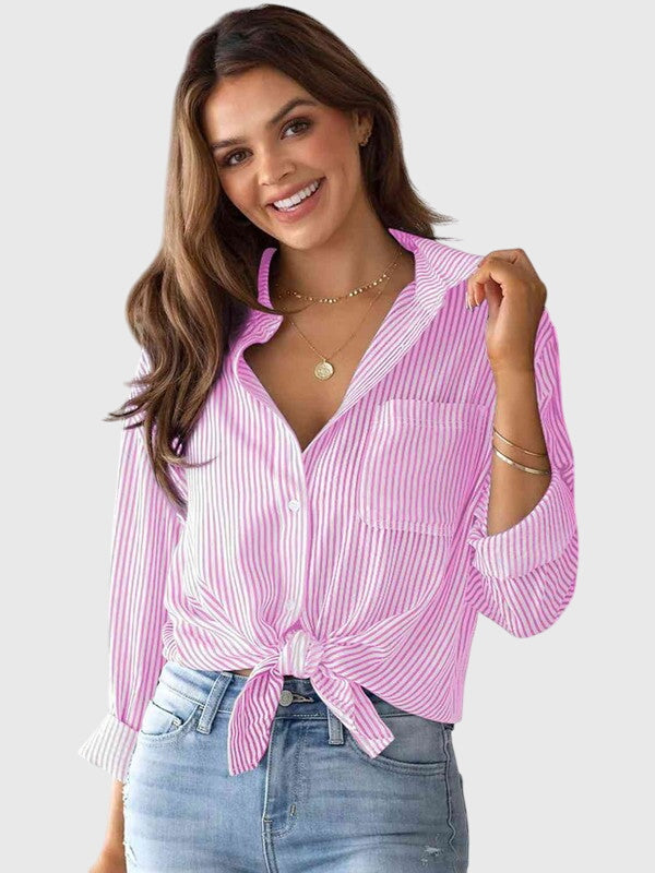 Chemise À Col Avec Motif Rayé Pour Femme | Idéale Pour Usage Quotidien Et Professionnel