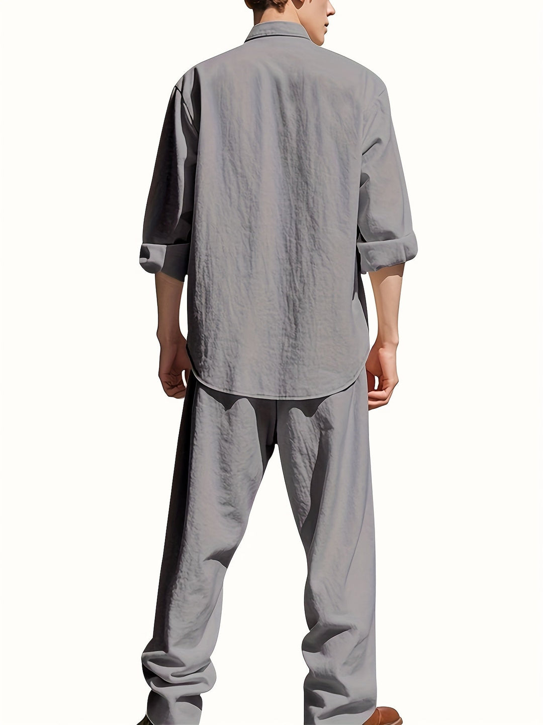 Ensemble Deux Pièces avec Col Mao et Taille Élastique pour Homme | Idéal pour la Saison Chaude