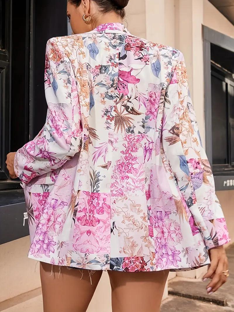 Blazer À Imprimé Floral Multicolore Avec Poches À Rabat Pour Femmes | Idéal Pour Le Travail Et Les Tenues Quotidiennes
