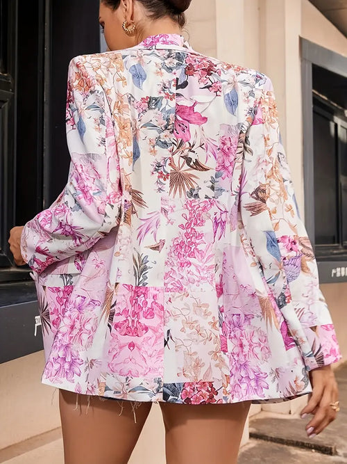 Blazer À Imprimé Floral Multicolore Avec Poches À Rabat Pour Femmes | Idéal Pour Le Travail Et Les Tenues Quotidiennes