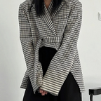 Blazer Motif Pied-De-Poule À Manches Longues Avec Bouton Unique Pour Femme | Idéal Pour Le Travail Et Les Sortiesames