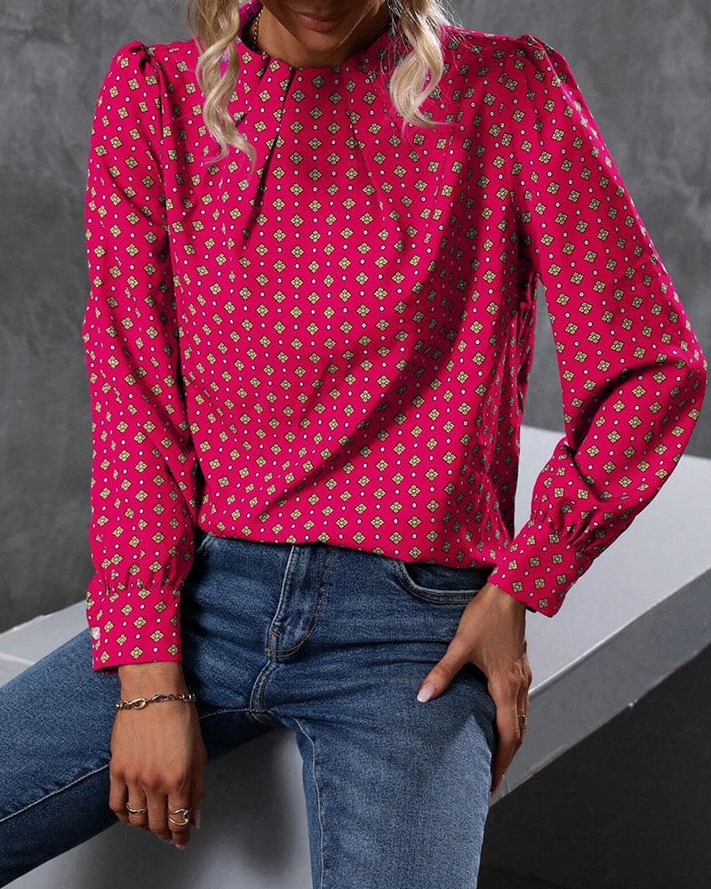 Blouse À Manches Longues Avec Motif Imprimé Et Coupe Ample Pour Femmes | Idéal Pour Usage Quotidien