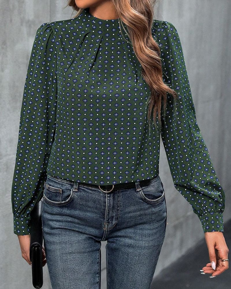 Blouse À Manches Longues Avec Motif Imprimé Et Coupe Ample Pour Femmes | Idéal Pour Usage Quotidien