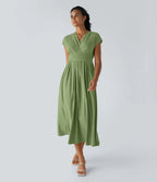 Robe Midi Avec Taille Haute Et Manches Courtes Pour Femme | Idéal Pour Usage De Jour Et De Soir