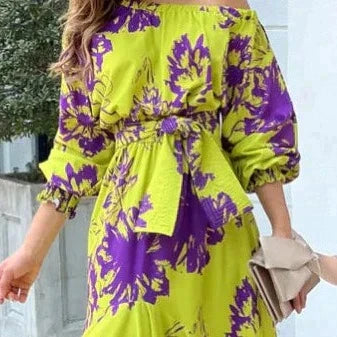 Robe Midi À Imprimé Floral Avec Ceinture Pour Femme | Idéal Pour Sorties Et Événements