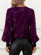 Blouse À Manches Longues Avec Motif Feuilles Et Col En V Pour Femmes | Idéal Pour Travail Ou Usage Quotidien