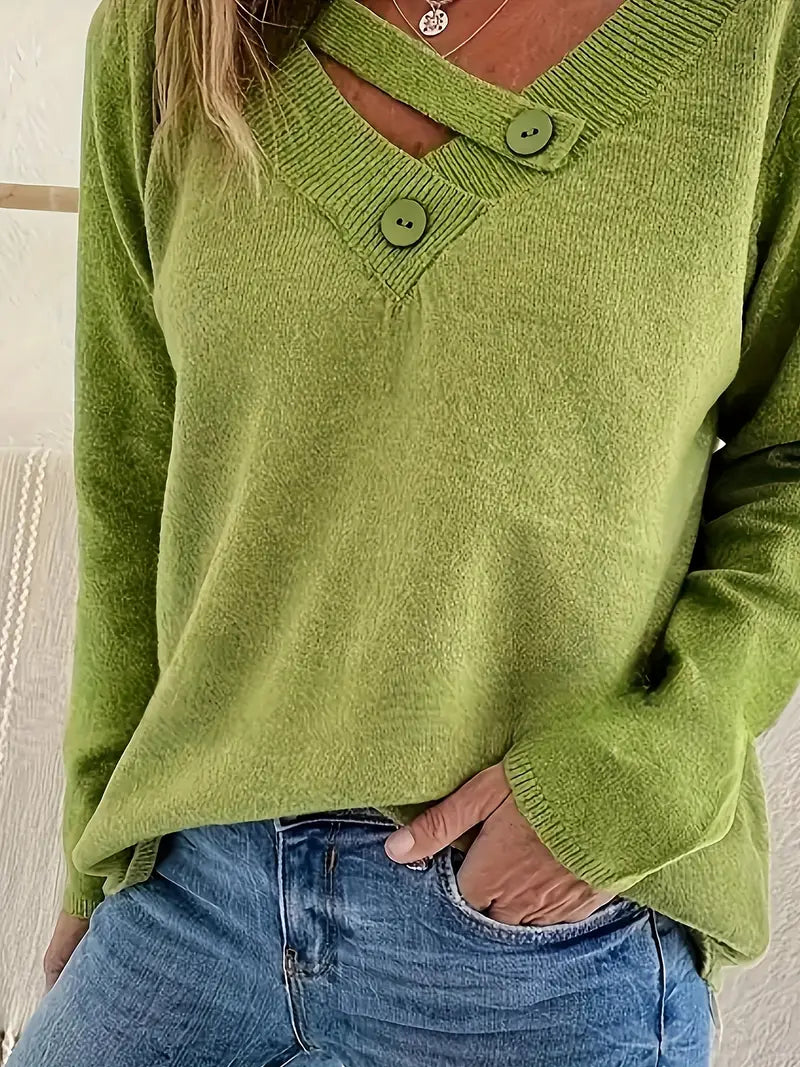 Pull à Col en V avec Détail Boutonné pour Femme | Idéal pour un Usage Quotidien