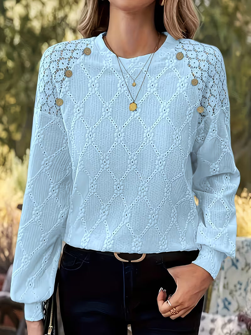 Blouse À Manches Longues Avec Motif Texturé Et Col Rond Pour Femmes | Idéal Pour Un Usage Quotidien