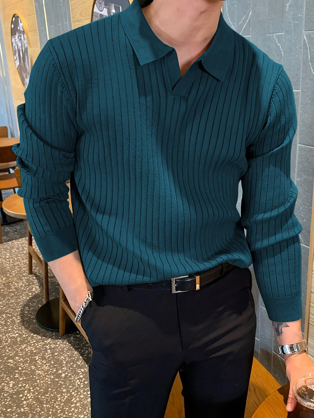 Pull Polo à Col Revers avec Encolure en V pour Homme | Idéal pour Tenue de Bureau