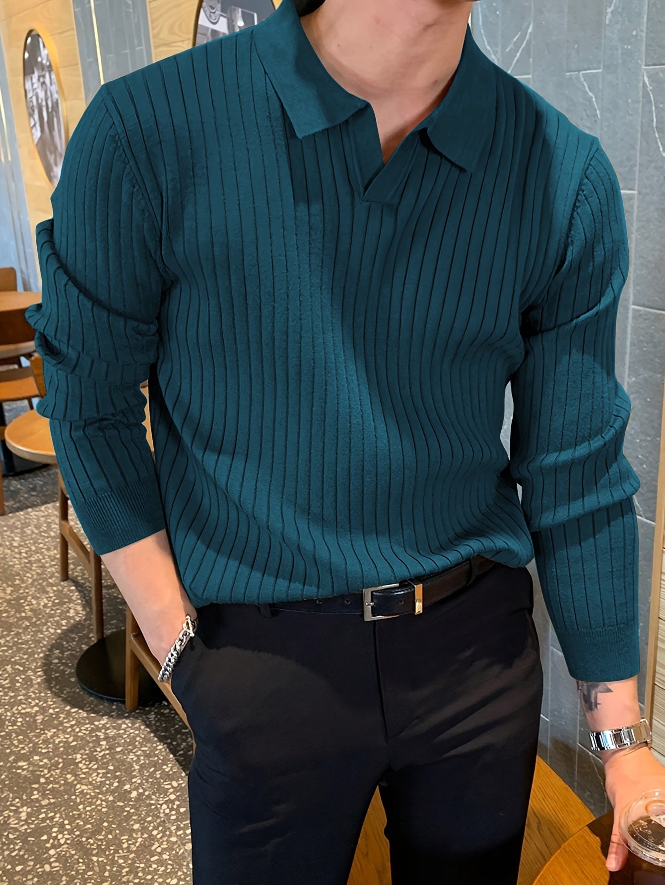Pull Polo à Col Revers avec Encolure en V pour Homme | Idéal pour Tenue de Bureau