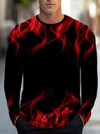 T-Shirt À Manches Longues Avec Motif Flammes Et Col Rond Pour Hommes | Idéal Pour Les Tenues Décontractées