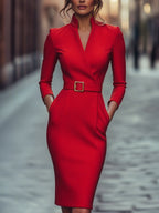 Robe Midi Avec Ceinture Et Poches Pour Femme | Idéal Pour Travail Et Occasions