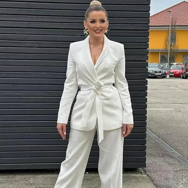 Ensemble Avec Blazer Ceinturé Et Pantalon Assorti Pour Femme | Idéal Pour La Mi-Saison Et Un Usage Quotidien