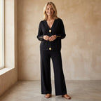 Ensemble Deux Pièces avec Cardigan à Col en V et Pantalon Large pour Femmes | Idéal pour Tenues Quotidiennes