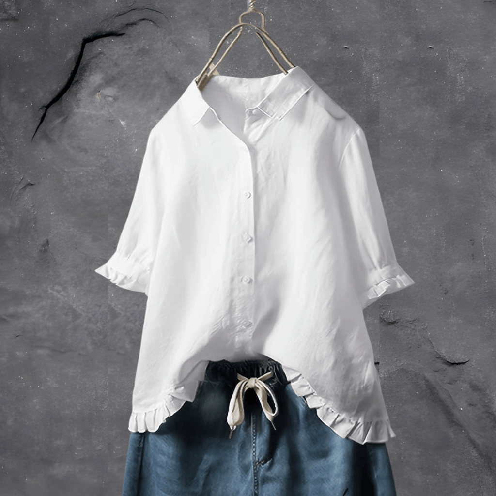 Blouse avec Manches Trois-Quarts Bouffantes et Ourlet Asymétrique pour Femme | Idéale pour un Usage Quotidien Décontracté