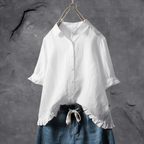 Blouse avec Manches Trois-Quarts Bouffantes et Ourlet Asymétrique pour Femme | Idéale pour un Usage Quotidien Décontracté