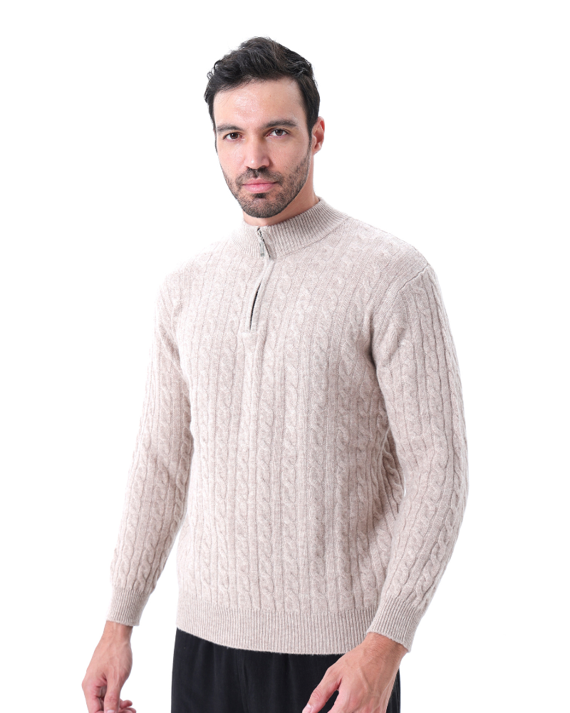 Pull pour Homme avec Col Zippé et Motif en Torsades | Idéal pour l’Hiver