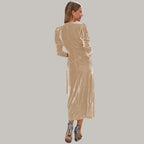 Robe Midi Portefeuille avec Manches Longues Bouffantes pour Femme | Idéale pour Soirées et Réceptions