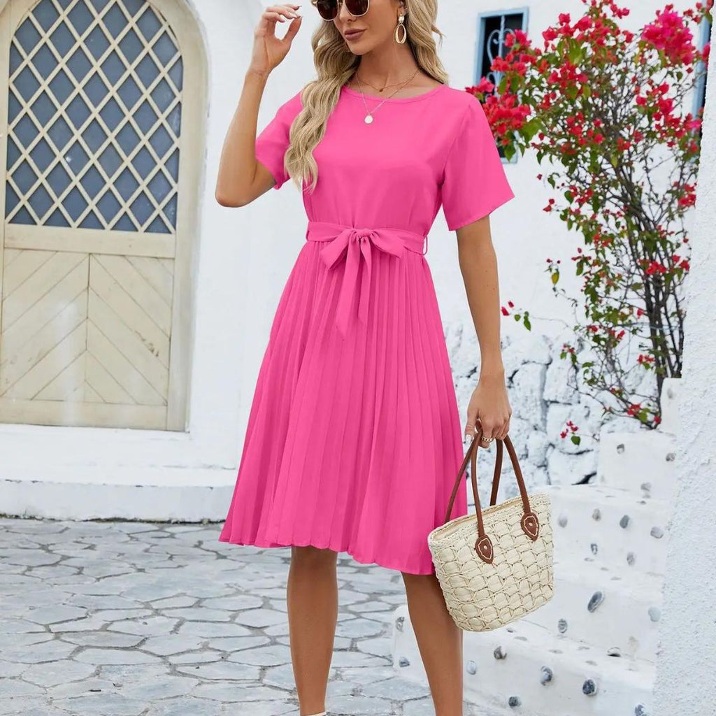 Robe Midi Plissée Avec Ceinture Ajustable Pour Femme | Idéale Pour Travail Et Événements