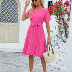 Robe Midi Plissée Avec Ceinture Ajustable Pour Femme | Idéale Pour Travail Et Événements
