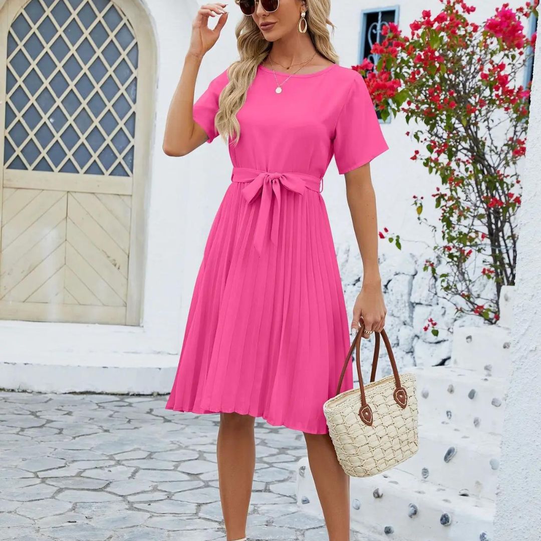 Robe Midi Plissée Avec Ceinture Ajustable Pour Femme | Idéale Pour Travail Et Événements