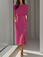 Robe Midi Sans Manches Avec Boutons Pour Femme | Idéale Pour Usage Quotidien Et Occasions