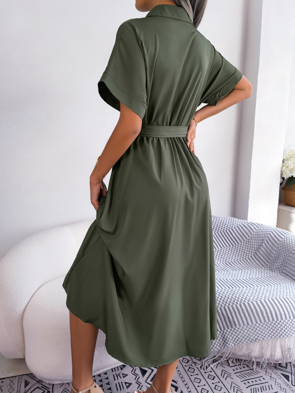 Robe Chemise Midi avec Ceinture Nouée pour Femme | Idéale pour l’Été et les Occasions Semi-Formelles