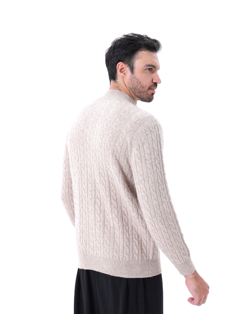Pull pour Homme avec Col Zippé et Motif en Torsades | Idéal pour l’Hiver