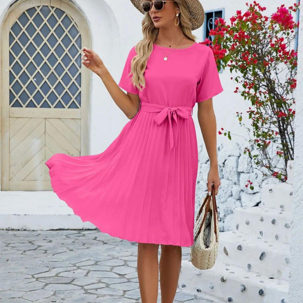 Robe Midi Plissée Avec Ceinture Ajustable Pour Femme | Idéale Pour Travail Et Événements