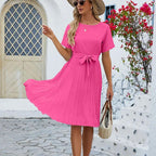 Robe Midi Plissée Avec Ceinture Ajustable Pour Femme | Idéale Pour Travail Et Événements