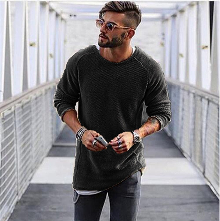 Pull Tricoté à Manches Longues avec Structure Classique pour Hommes | Idéal pour la Mi-Saison