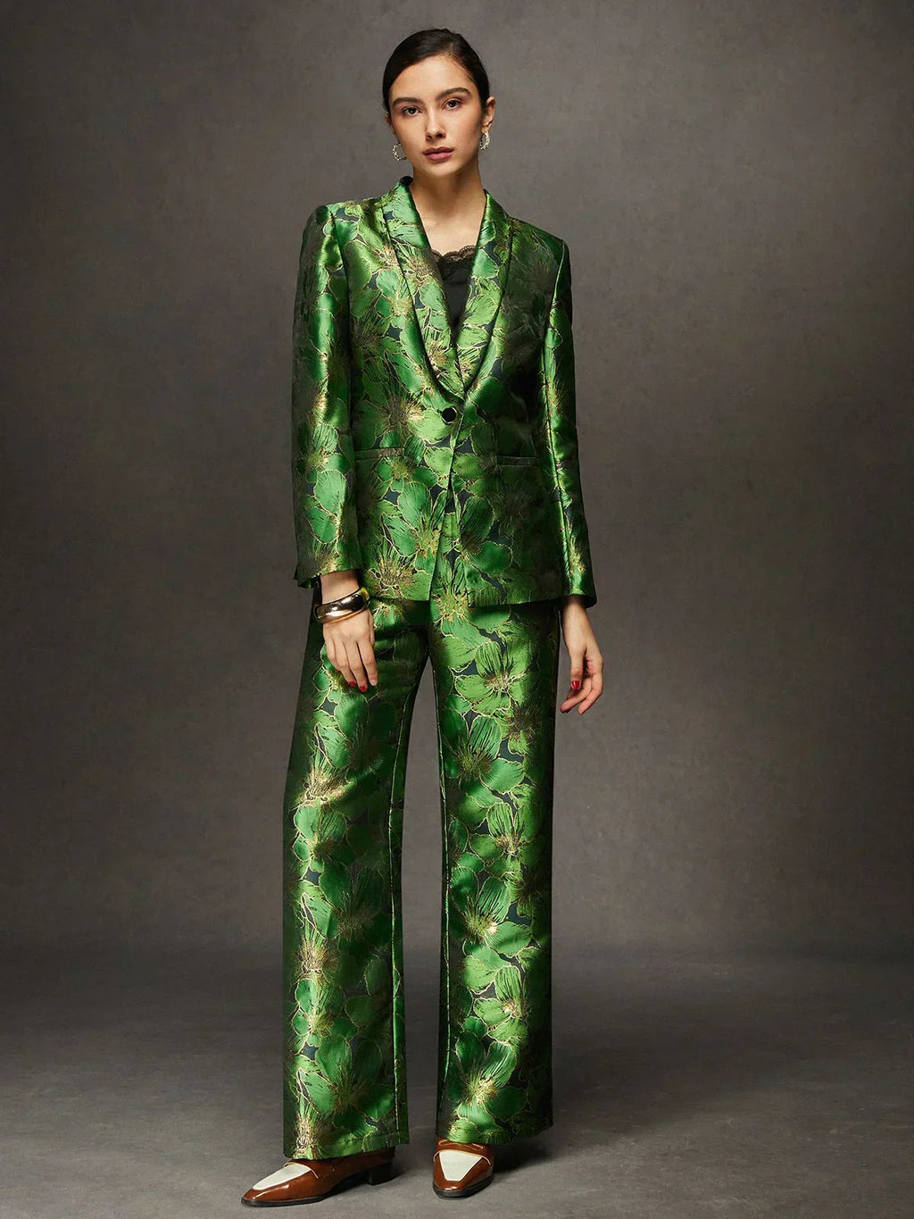Ensemble Blazer Slim Et Pantalon Droit Brocart Pour Femme | Idéal Pour Événements Formels