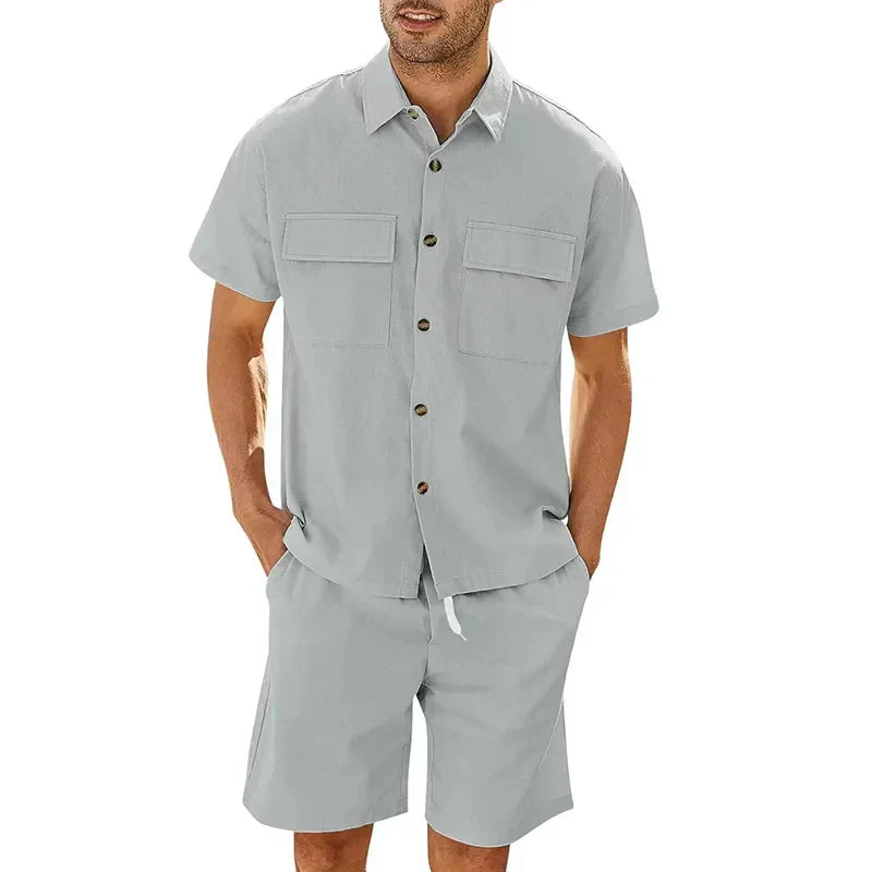 Ensemble Chemise à Manches Courtes et Short à Taille Élastique pour Homme | Idéal Pour Les Activités Quotidiennes