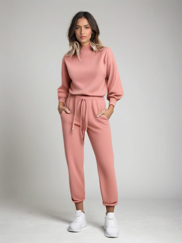 Ensemble Deux Pièces avec Haut à Manches Longues Ballon et Pantalon à Taille Ajustable pour Femme | Idéal pour un Usage Quotidien