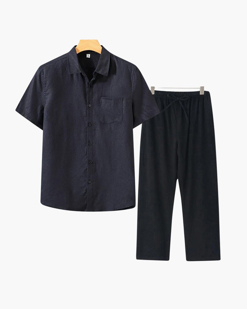 Ensemble Été Deux Pièces Avec Chemise Courte Et Pantalon À Taille Élastique Pour Homme | Idéal Pour Saison Estivale