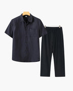 Ensemble Été Deux Pièces Avec Chemise Courte Et Pantalon À Taille Élastique Pour Homme | Idéal Pour Saison Estivale