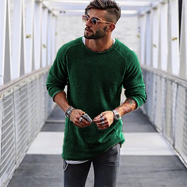 Pull Tricoté à Manches Longues avec Structure Classique pour Hommes | Idéal pour la Mi-Saison