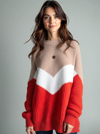 Pull À Col Rond avec Motif Color-Block pour Femme | Idéal pour Un Usage Quotidien