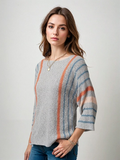 Pull Ample À Rayures Colorées Avec Manches Trois-Quarts Pour Femme | Idéal Pour La Superposition