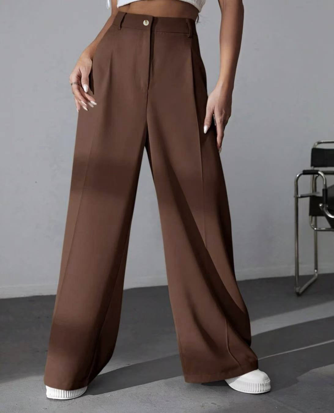 Pantalon Tailleur À Jambe Large Avec Taille Haute Pour Femme | Idéal Pour Usage Professionnel Et Quotidien