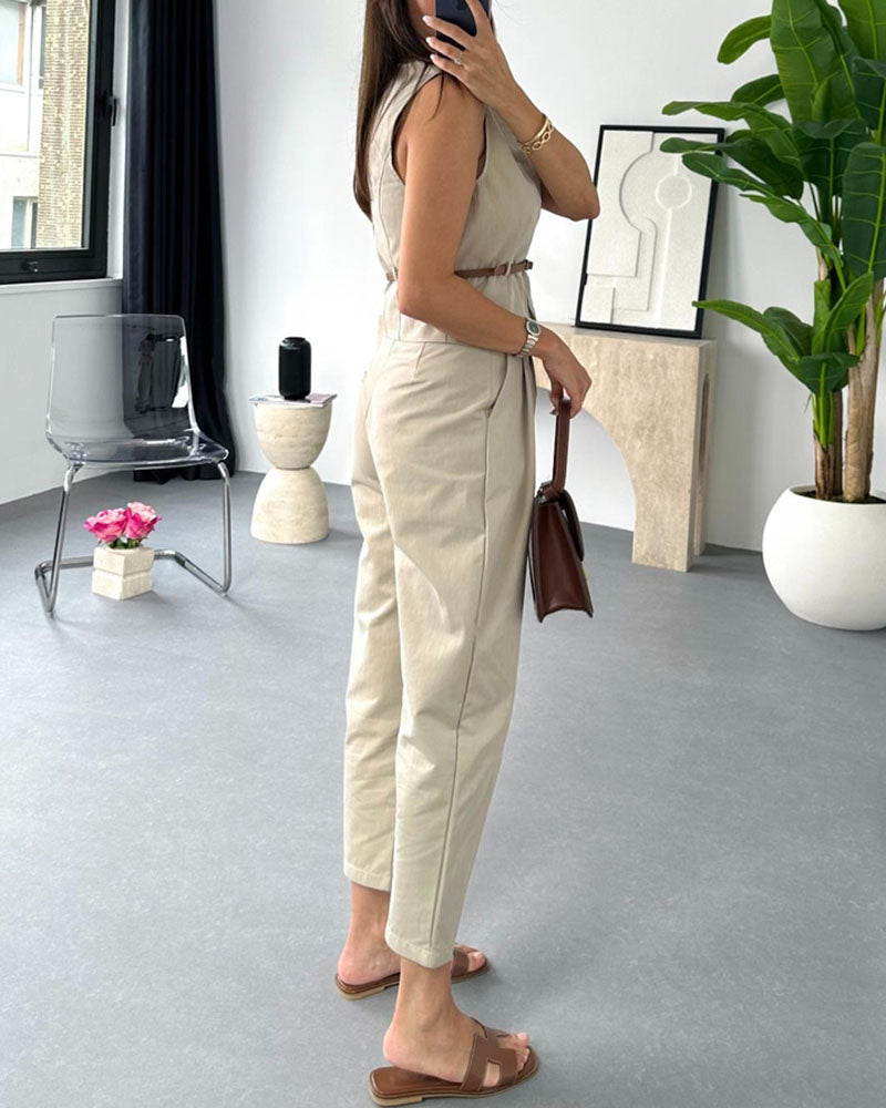 Combinaison Sans Manches avec Col Montant et Ceinture à la Taille pour Femmes | Idéal pour Tenues Quotidiennes