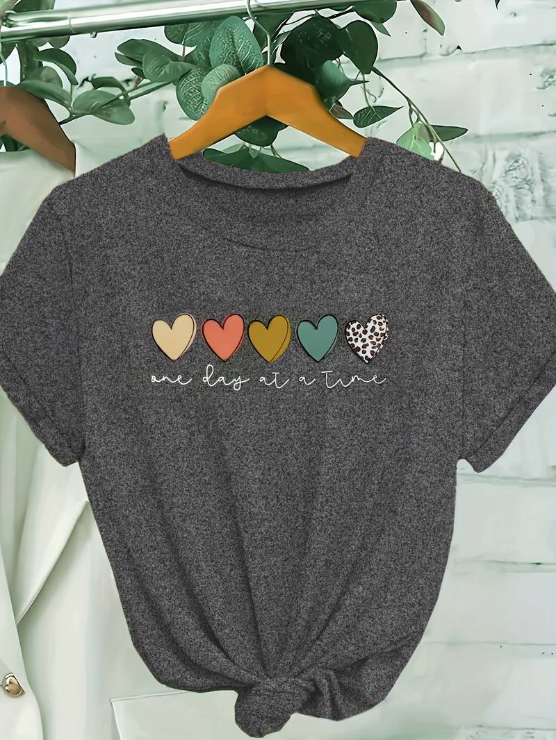 T-Shirt à Coupe Ample avec Motif de Cœurs Multicolores pour Femme | Idéal pour un Usage Quotidien